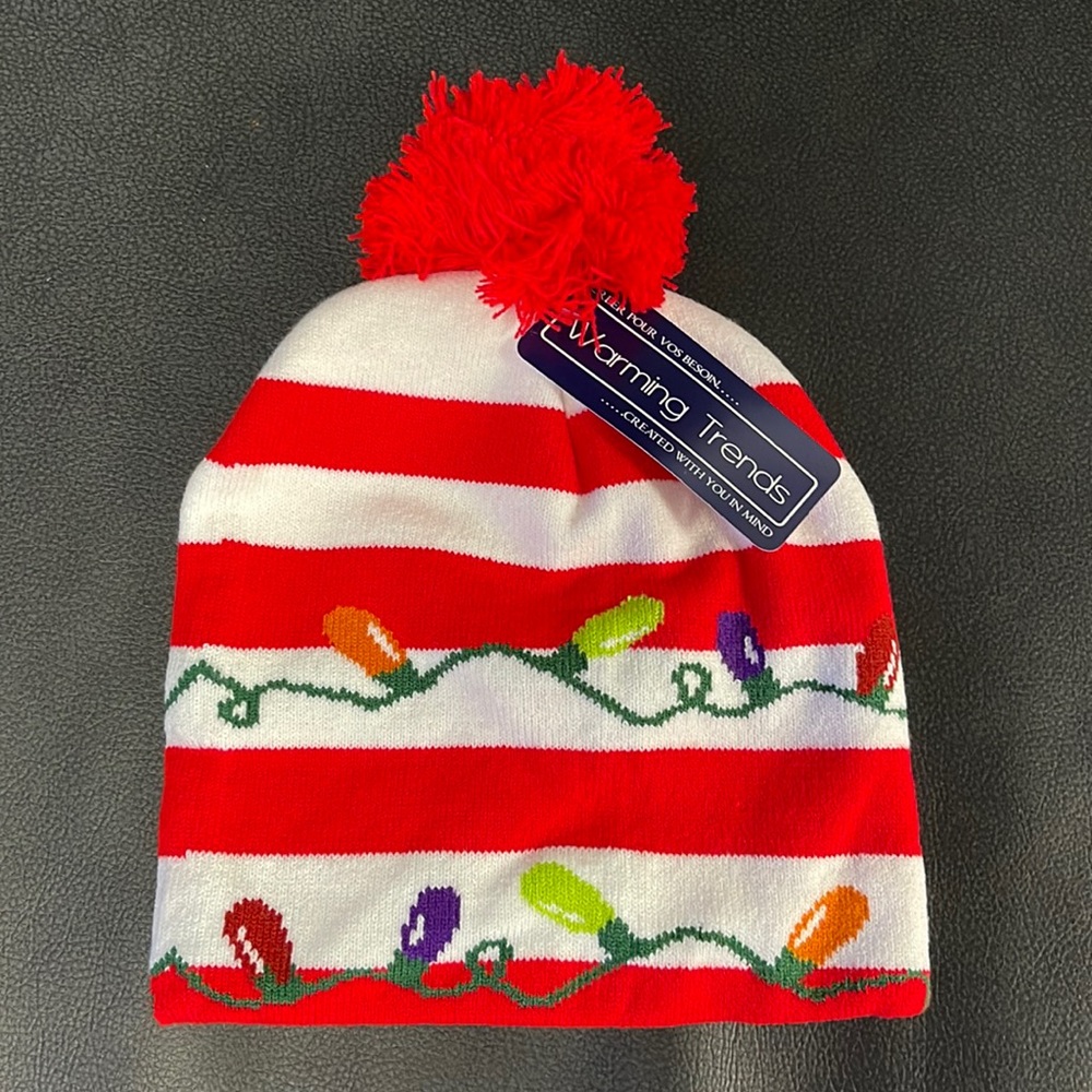 Christmas striped and Lights Toque hat New with tag